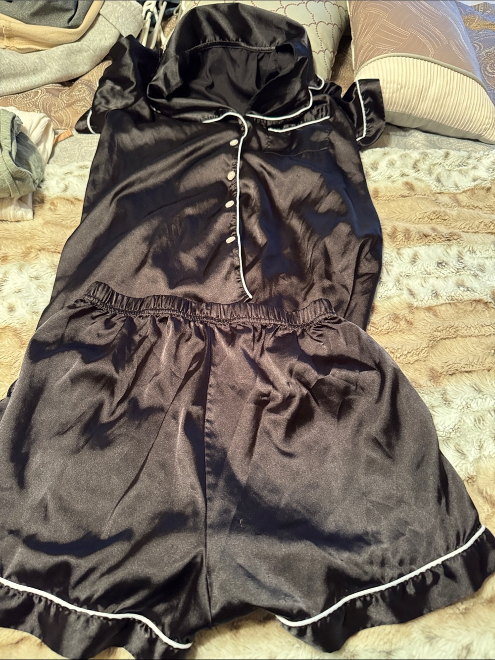 Satin Short Pajama Set - Black